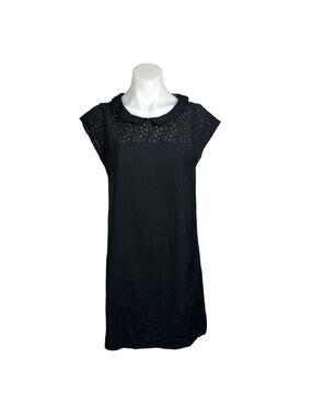 Monoprix Femme Black Cap Sleeve Floral Lace Eyelet Collared Mini Shift Dress 8